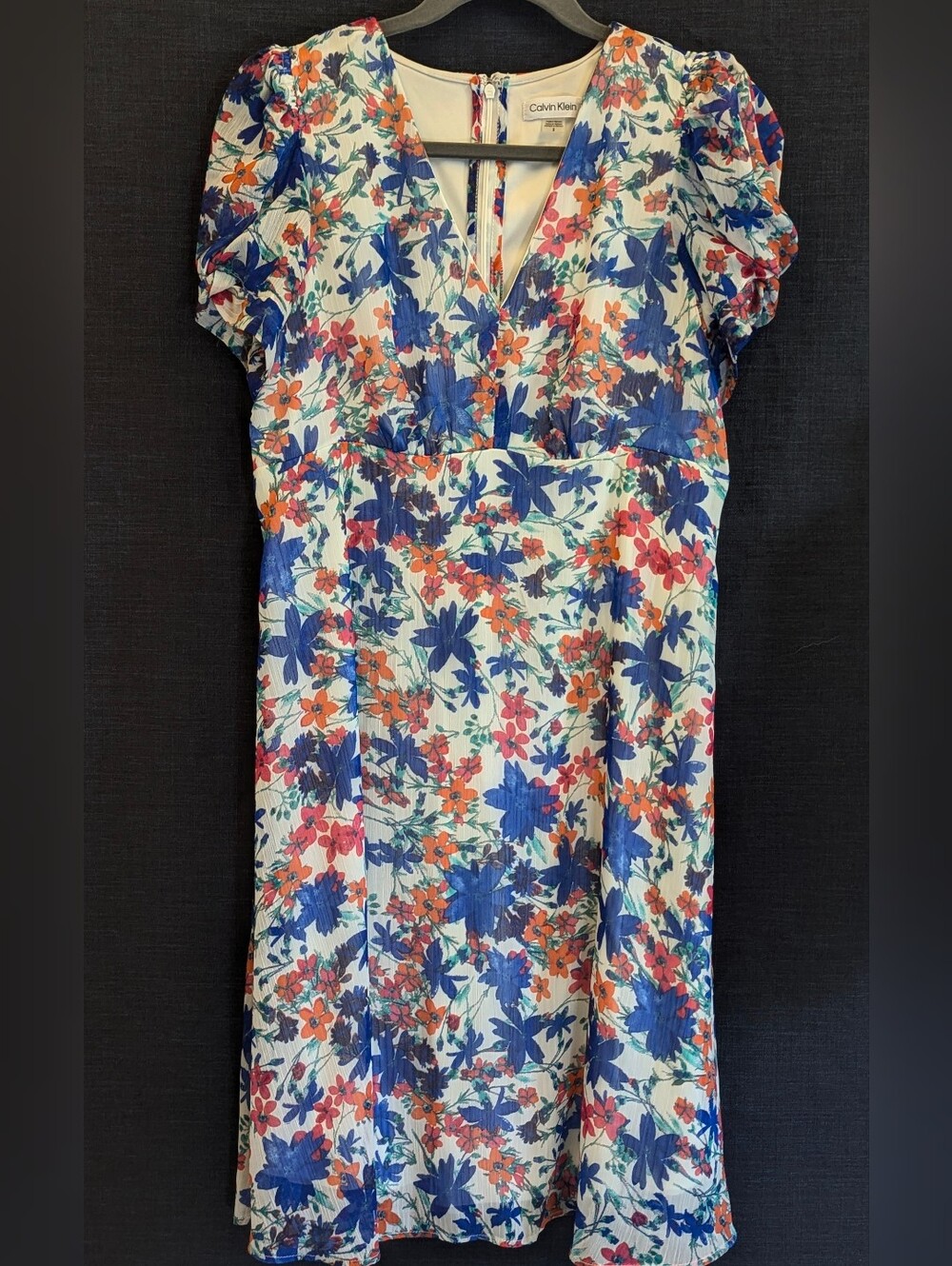Calvin Klein Chiffon Puff Sleeve Floral Dress As Seen On Workin' Moms